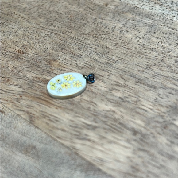 Bone Floral Pendant with Yellow Accents - Picture 7 of 8